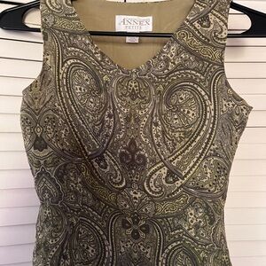 Annex Petite Paisley Sheath top in Olive and Black